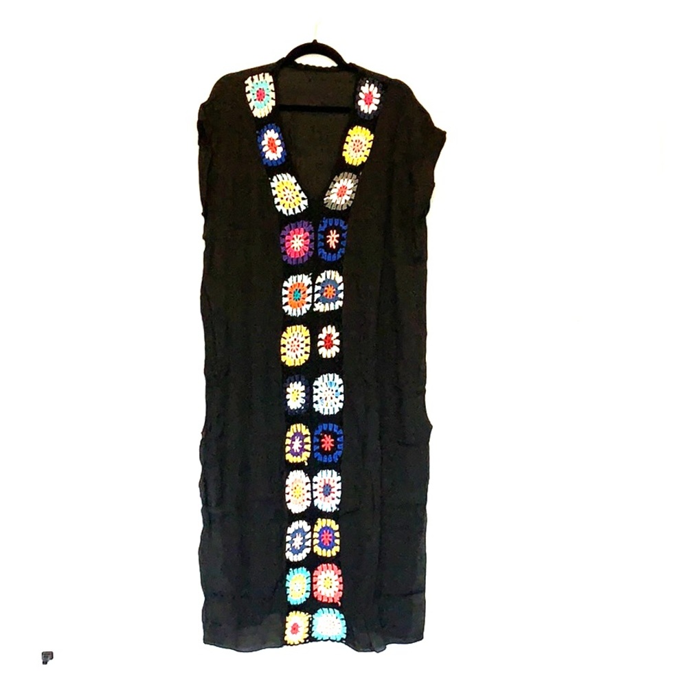 Never Worn // Boho Black Kaftan w/ Stitched Detail